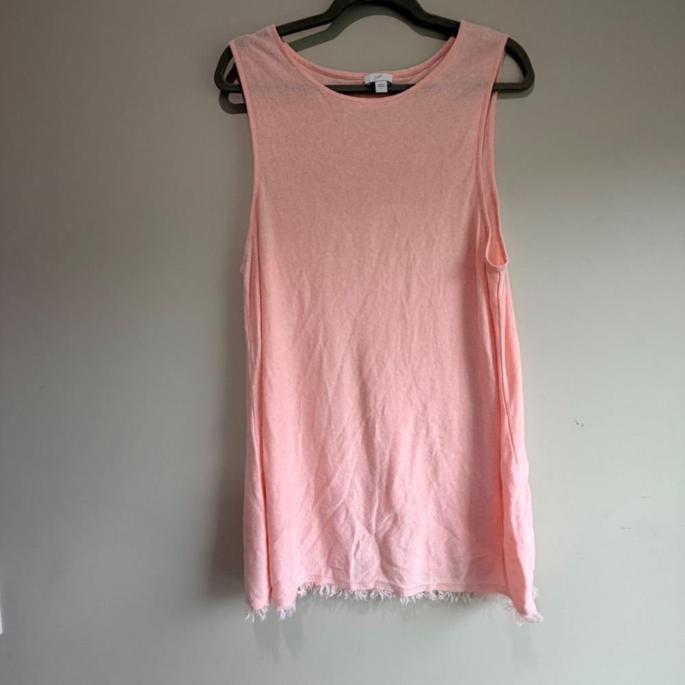 J Jill Sleeveless Linen Blend Knit Top Women L Peach Fringed Hem Flowy Capsule